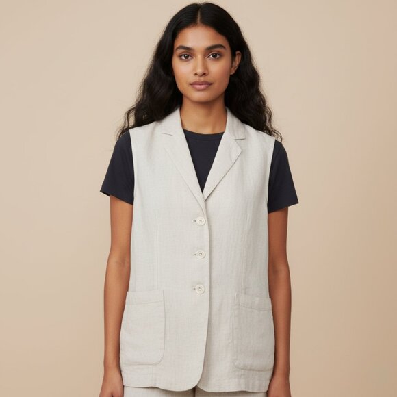 Velvet by Graham & Spencer Womens Medium Sleeveless Linen Vest - Picture 1 of 15